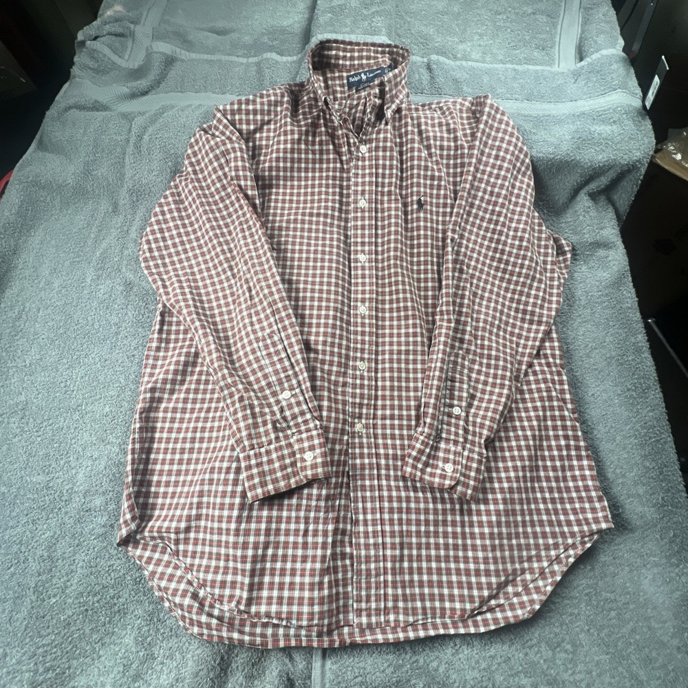 Polo Ralph Lauren Men's Button Down Shirt Red Black‎ Large L Blake Fit